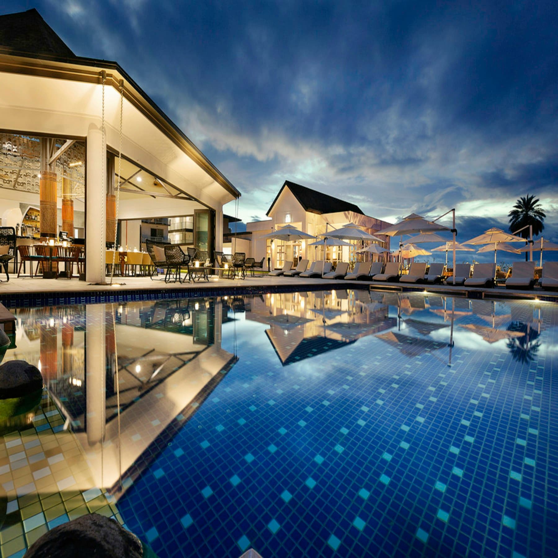 Palm-framed tropical pool